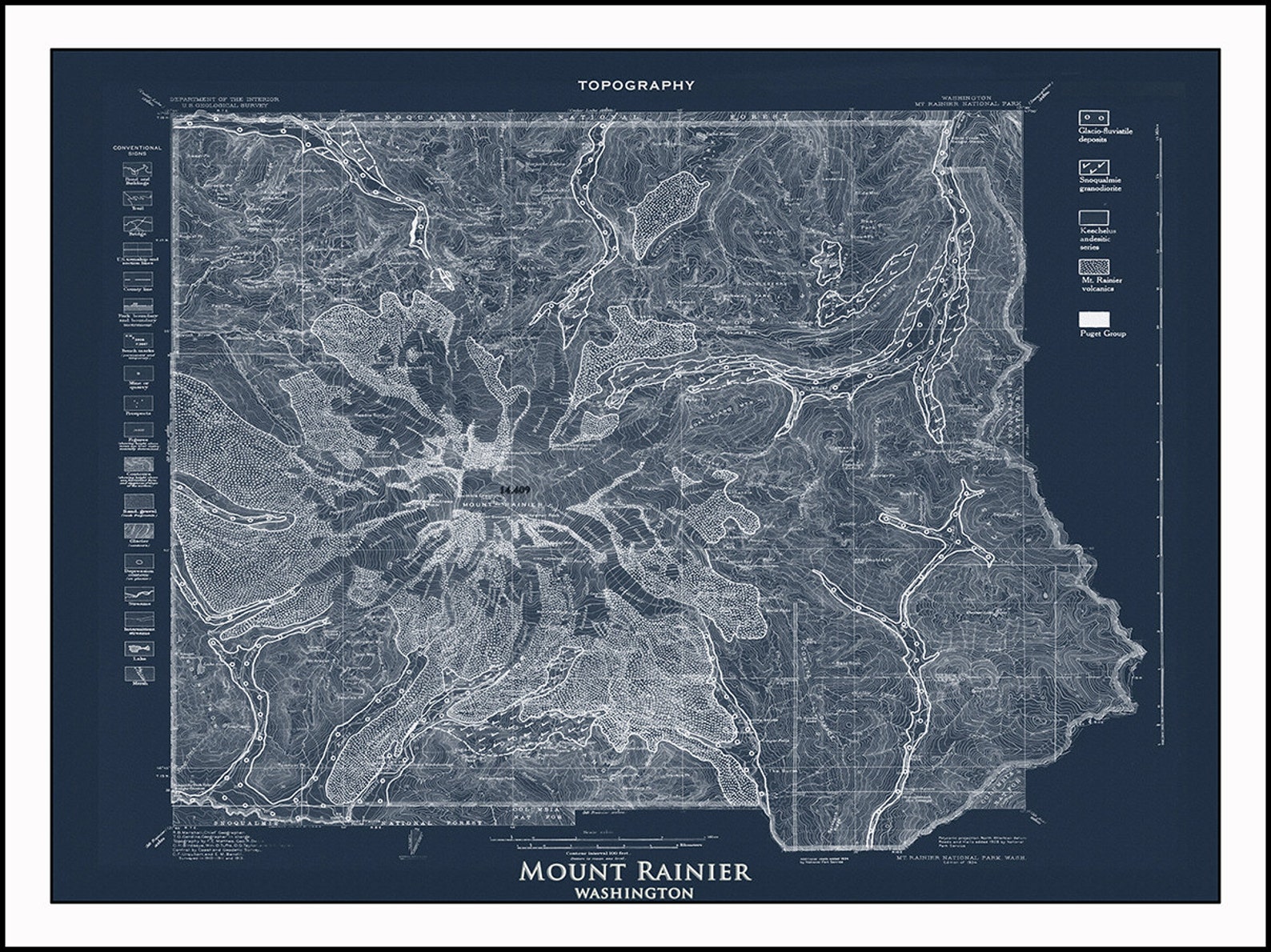 MOUNT RAINIER Map Blue Print Map Topo Maps Pacific | Etsy