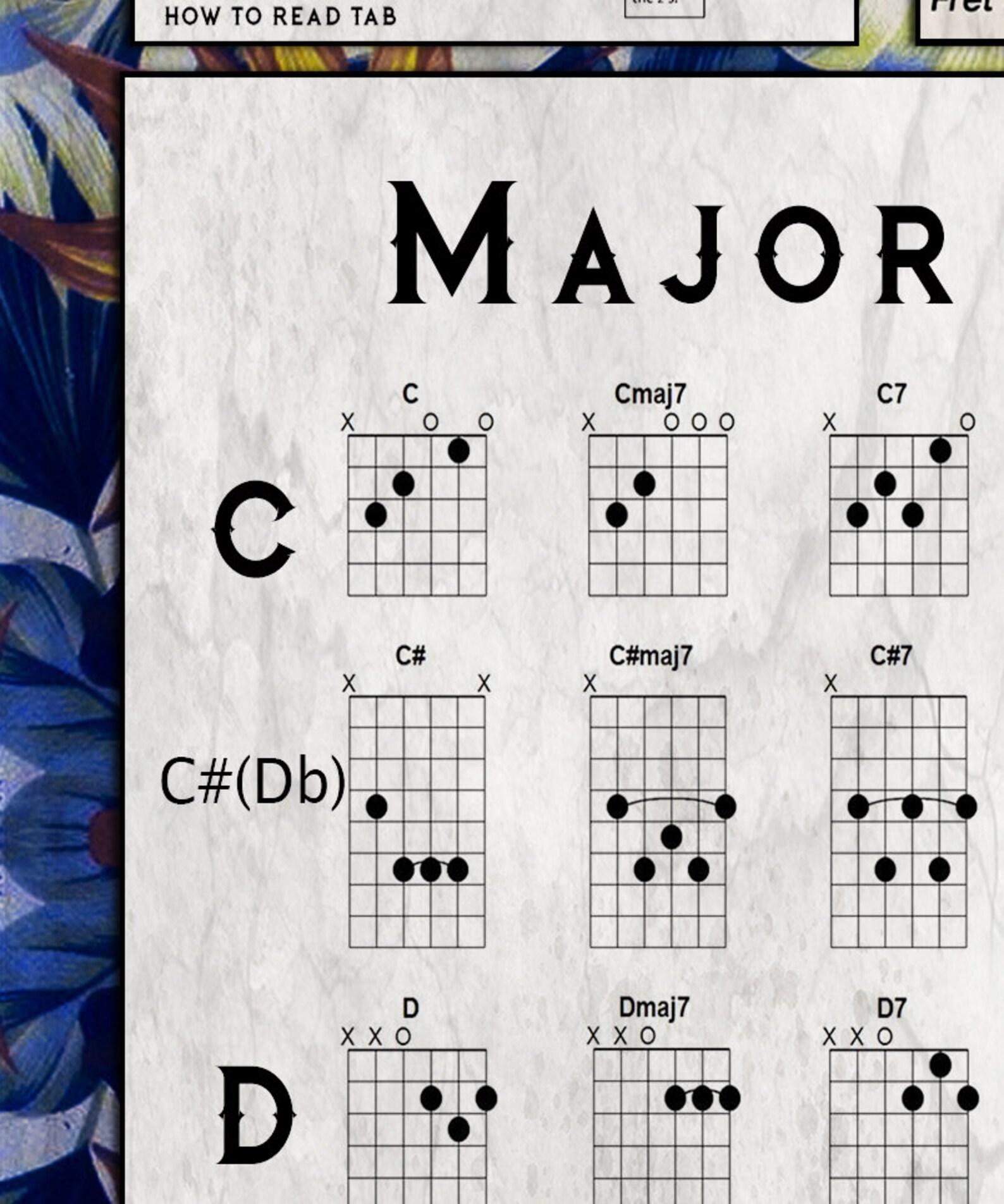Guitar Chord Chart Large Guitar Chord Chart 24x36 or 36x44 Etsy