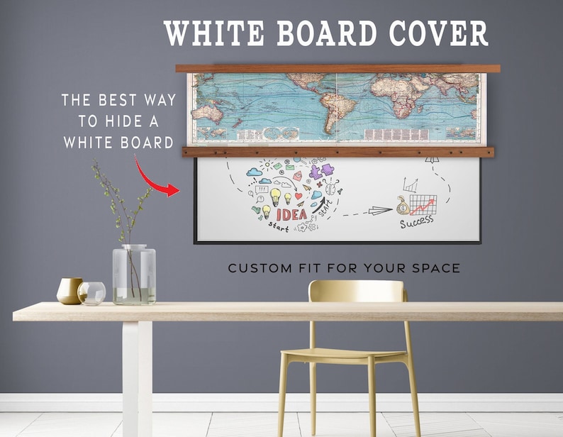 Whiteboard Cover. Pull Down Maps. Hide a White Board. Custom Etsy