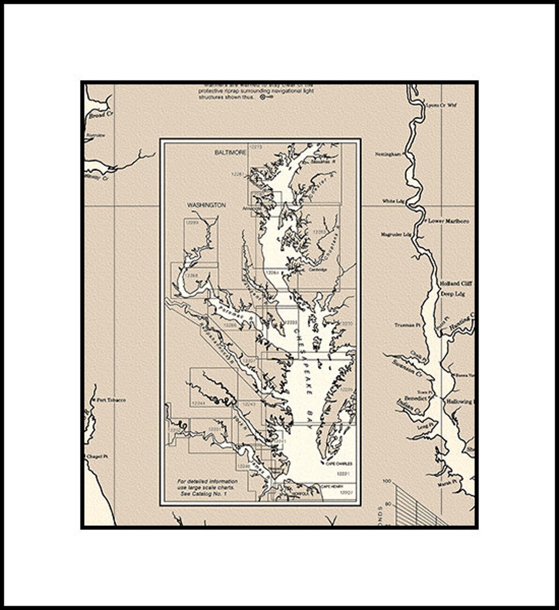 Chesapeake Bay Nautical Chart Tan Color Chesapeake Bay Etsy