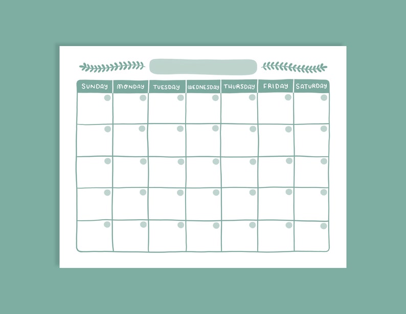 Printable Blank Calendar Monday And Sunday Start Etsy