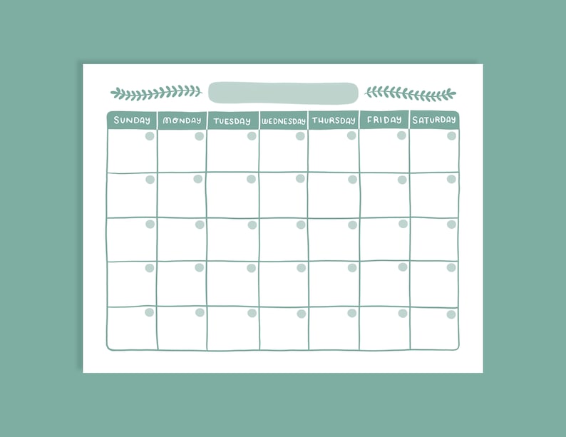 Printable Blank Calendar Monday & Sunday start Etsy