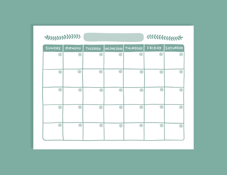 Printable Blank Calendar Monday And Sunday Start Etsy