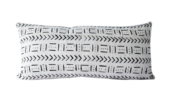 Black White Arrows Mudcloth Pillow Long African Mud Cloth Pillow Cover, Arrows