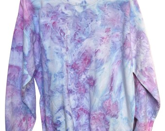 Ice Dyed Sweatshirt | Unisex Cotton Blend Pullover, Pink, Purple, Blue Cotton Candy Size Large