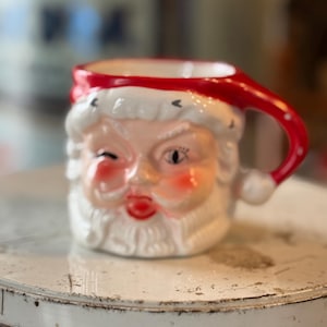 Vintage Christmas Winking Ceramic Santa Mug