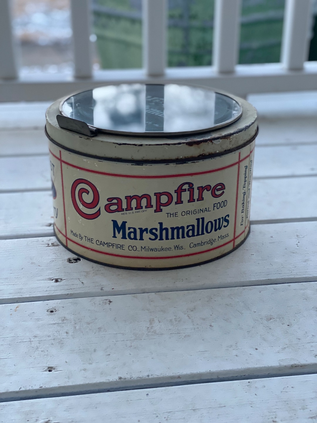 Vintage Campfire Marshmallow Tin With Partial Glass Lid for Advertising ...