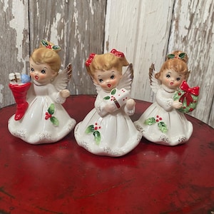 Set of 3 Vintage Christmas Josef Original Angels , Ceramic Made in Japan