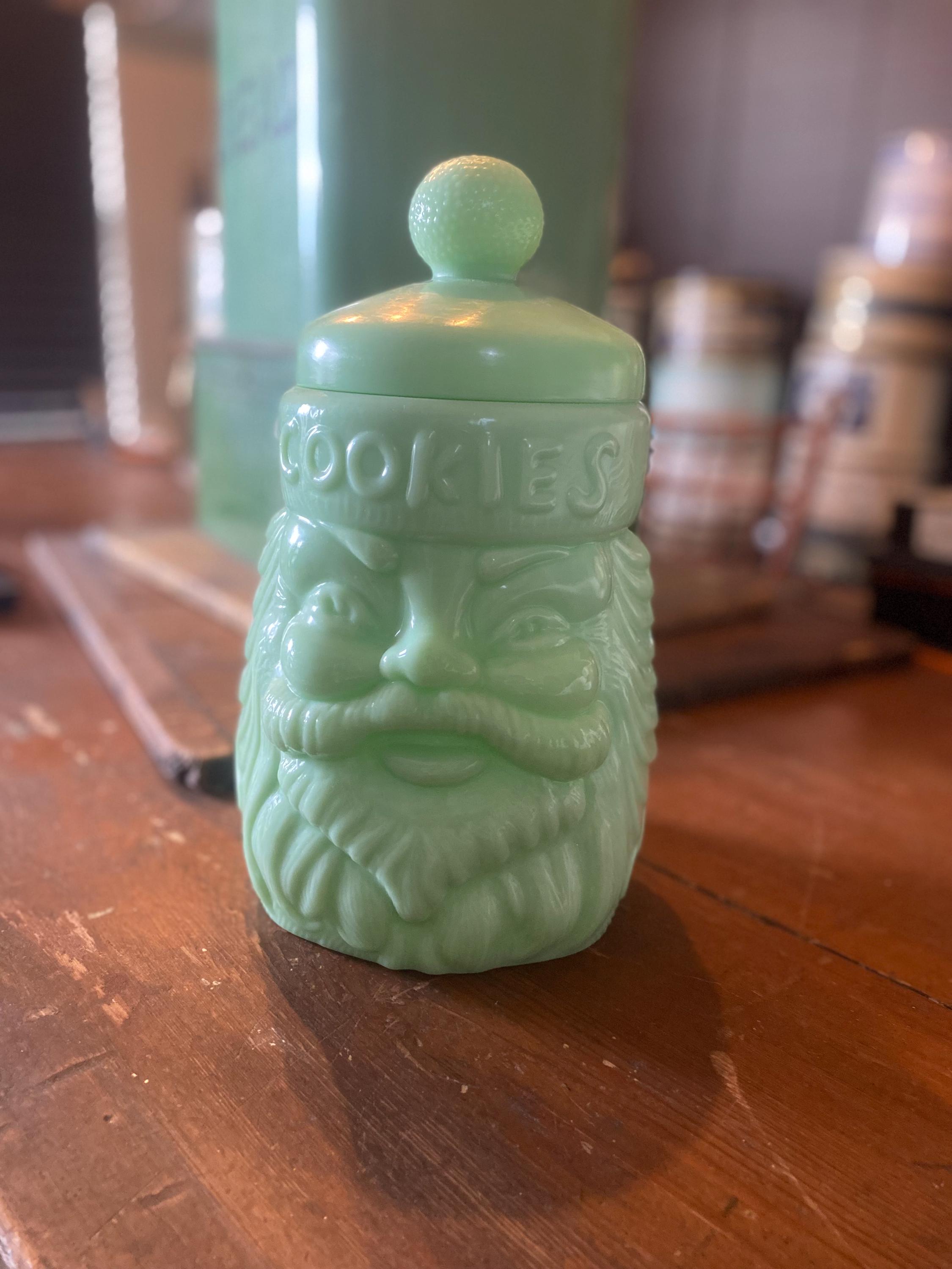 Vintage Cracker Barrel Jadeite Cookie Jar