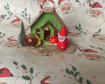 Vintage Christmas Embellished Putz House with Santa