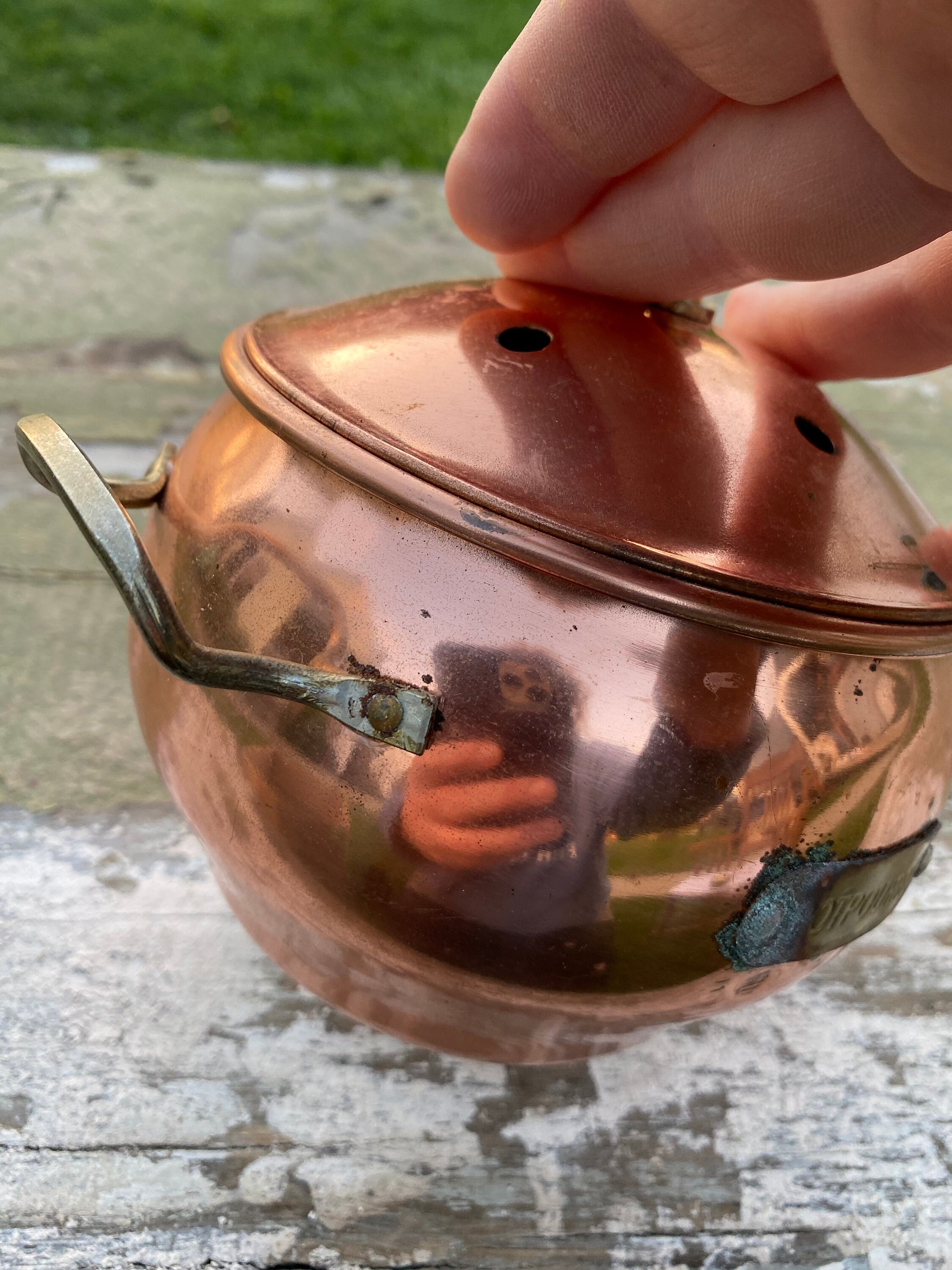 Vintage Copper Potpourri container with lid Etsy