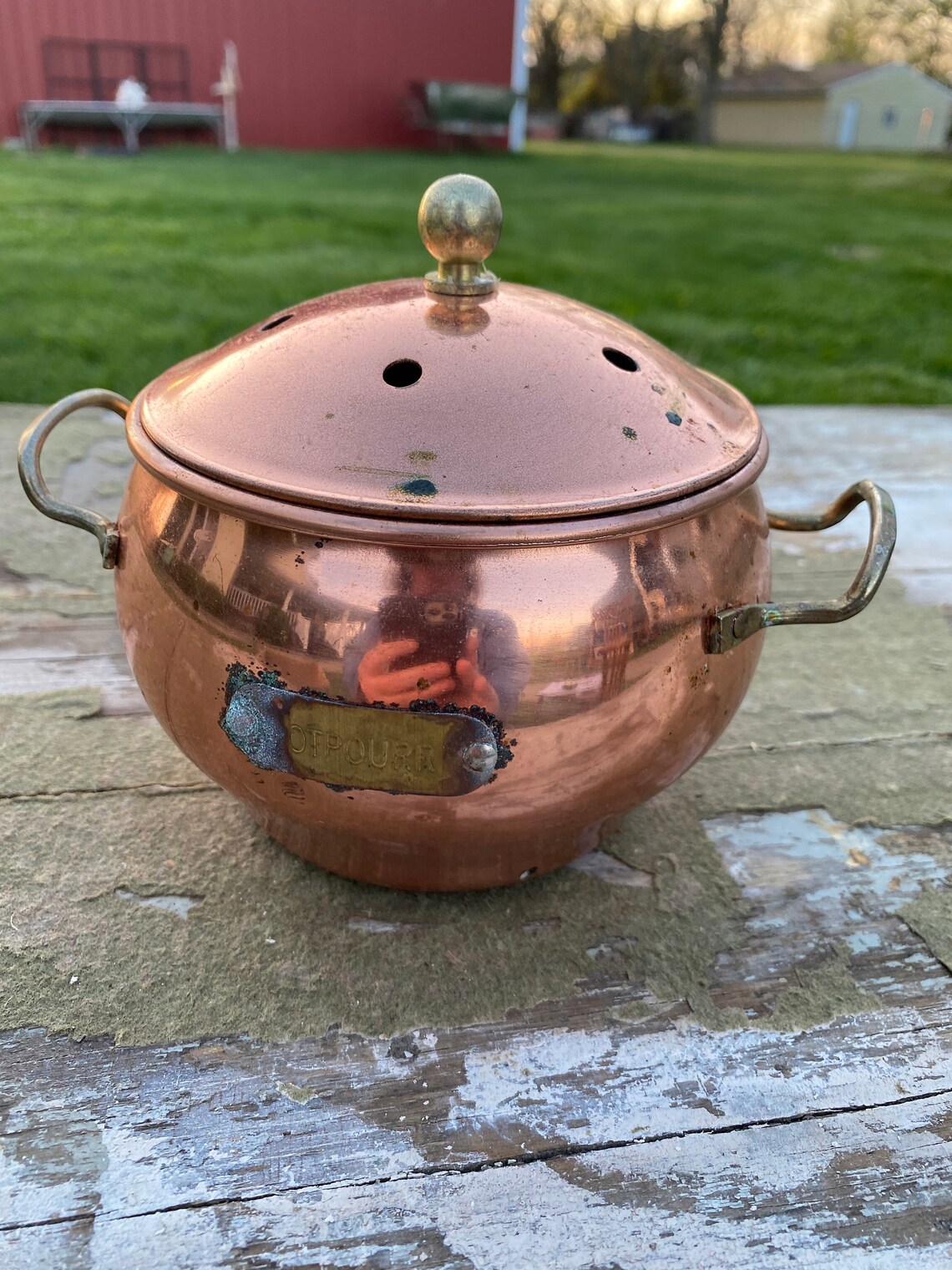 Vintage Copper Potpourri container with lid Etsy