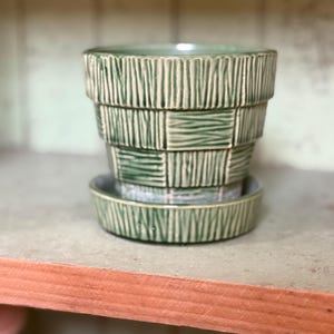 Vintage Green McCoy Basketweave Planter