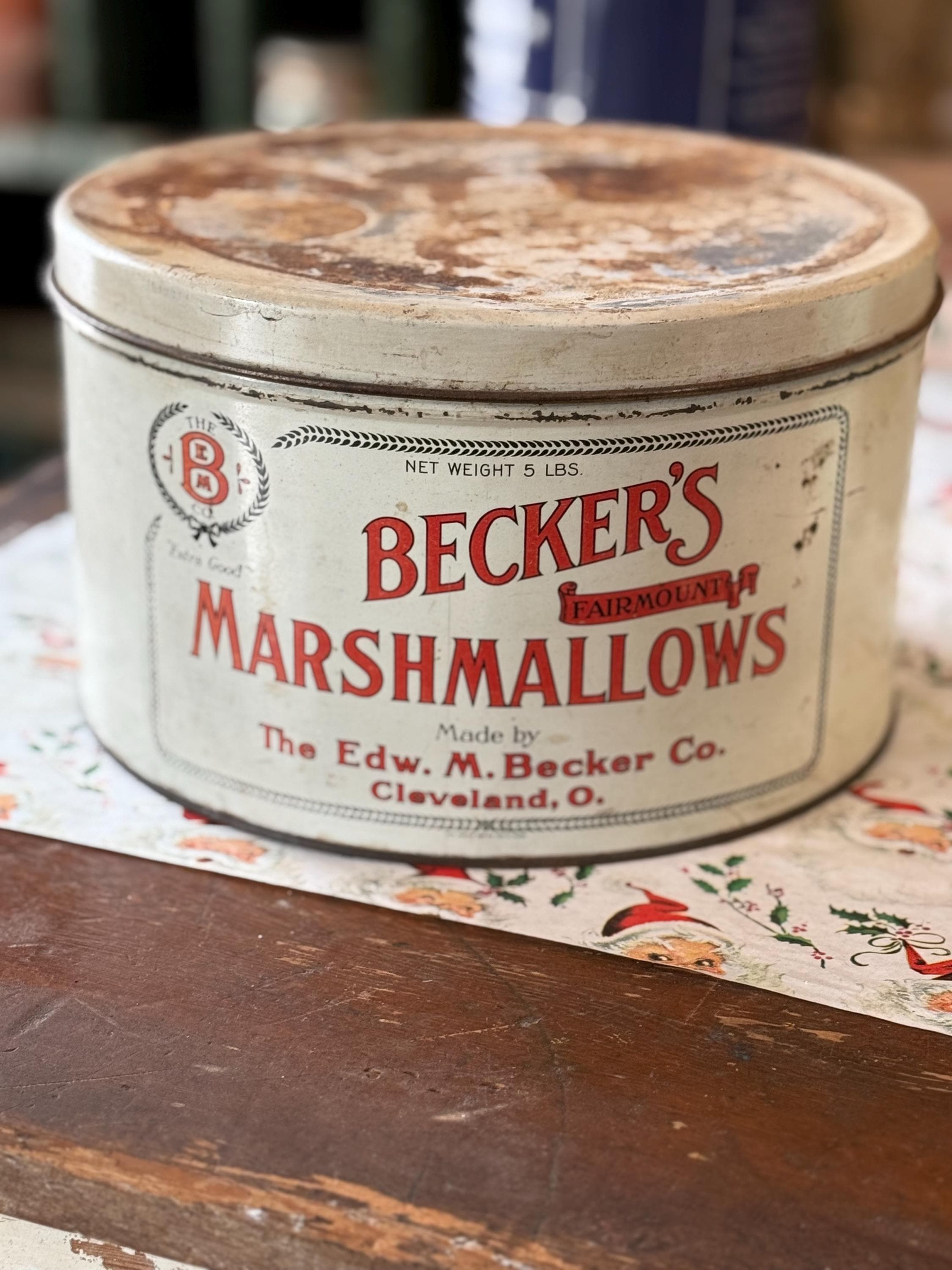 Antique Becker's Marshmallow Tin, Marshmallow Tin Cleveland OH
