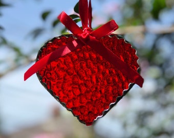 Red Stained Glass 4" Hanging Heart Suncatcher