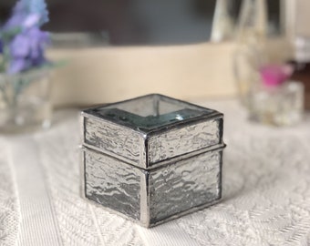 Clear Textured Stained Glass Ring Box Clear Bevel Top