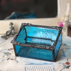 Sky Blue Stained Glass Rectangular Lidded Jewelry Box