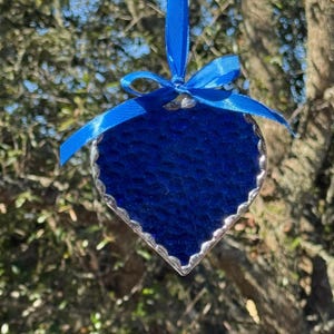 Cobalt Blue Stained Glass 4" Hanging Heart Suncatcher With Optional Personal Initial