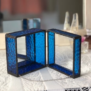 Cobalt Blue Stained Glass Jewelry Box Clear Beveled Top image 5