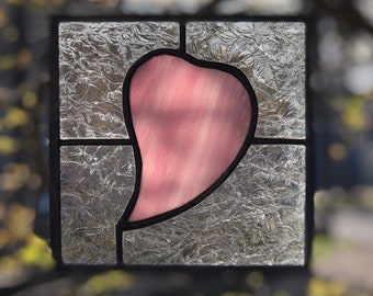 Stained Glass Pink Abstract Heart Suncatcher Panel