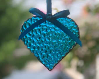 Sky Blue Stained Glass Heart Suncatcher