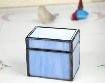 Stained Glass Jewelry Keepsake Trinket Box Blue Opalescent Glass Charm Variations