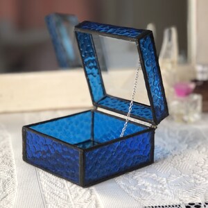 Cobalt Blue Stained Glass Jewelry Box Clear Beveled Top image 2