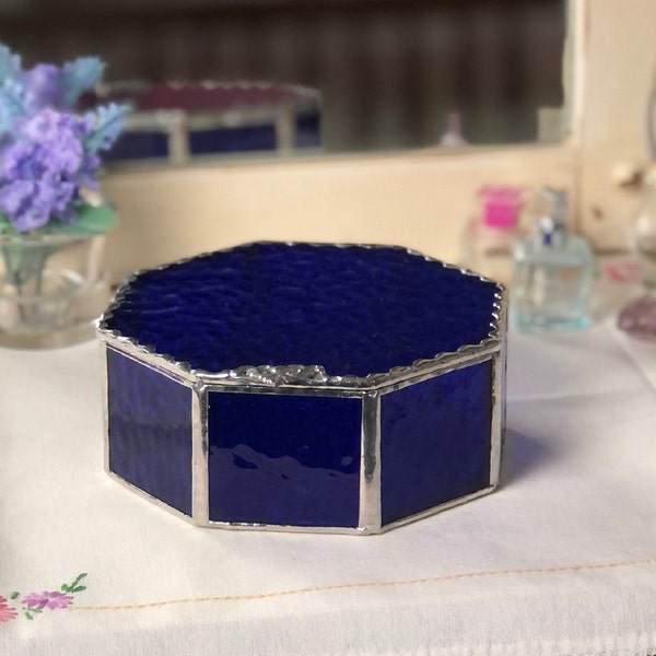 Octagon Stained Glass Lidded Jewelry Box Color Variations