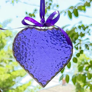 Purple Stained Glass Heart 4&quot; Suncatcher