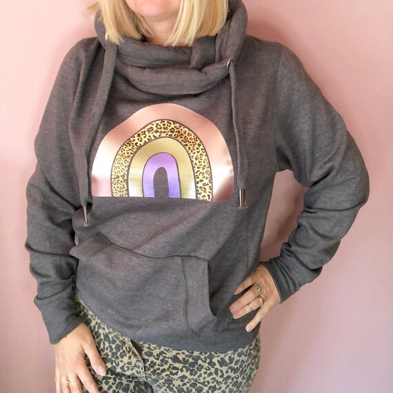 rainbow cowl neck hoodie