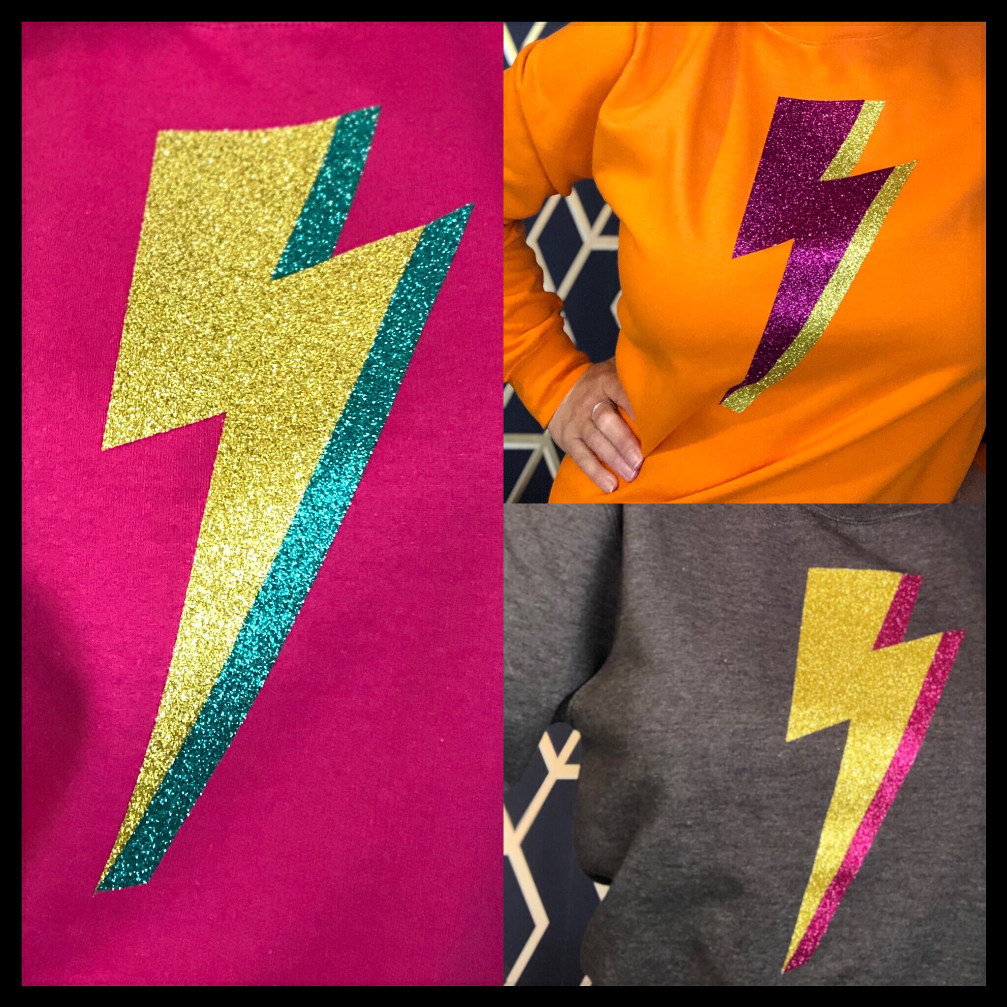 Womens Bright Pink Lightning Bolt Sweatshirt Jumper Yellow - Etsy