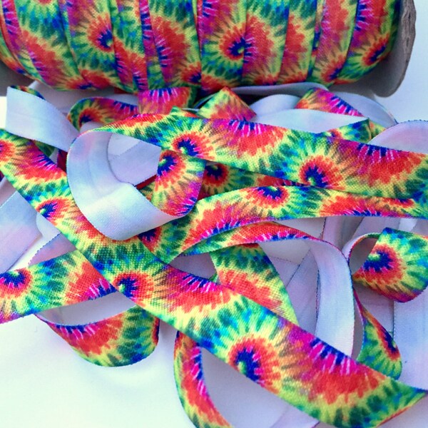 Tie Dye FOE - 5/8" Fold Over Elastic - 5 yards - Colorful - Bright - Tiedye Tie Dye FOE Elastic - Tie Dye Elastic