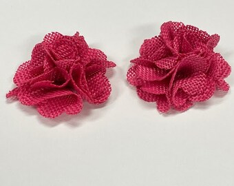 PETITE Burlap Flowers Hot Pink 2" Set of 2 Pink Burlap Flowers - DIY Supplies Headbands Hair Clips Hair Accessories - Hot Pink Flower