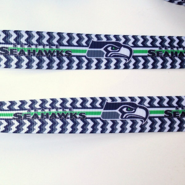 Seattle Seahawks - 7/8" Grosgrain Ribbon - 3 yards 5 yards 10 yards - 12th Man Seahawks - Blue Green Chevron Ribbon - Football Team