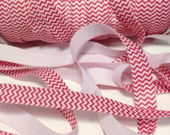 Pink Red Chevron FOE - 5/8" Fold Over Elastic - 5 Yards - Zig Zag - DIY Supplies Wholesale Bulk Supply