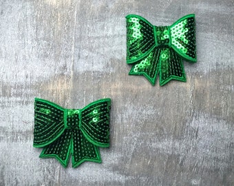 Sparkly Green Sequin Bows - DIY Hair Clip Supplies (3 inch)