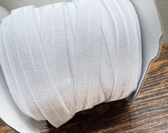 White Fold Over Elastic: 5/8" Solid FOE, 5 Yards