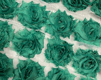 Mini 1.5" Petite Green Shabby Chiffon Flowers - Mini 1.5" - Shabby Trim - Dark Emerald Flowers - Mini Shabbies - Green Flowers - Mini Green