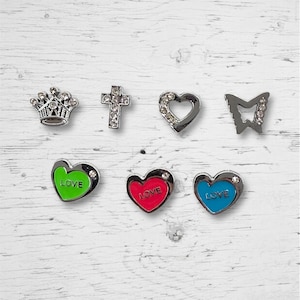 8mm Slide Charm - Bling - Rhinestone Charm - Cross Crown Heart Butterfly - Rhinestone Slide Charms - Bling Charms - Silver Slide Charms
