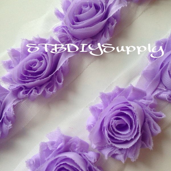 Lavender Shabby Chiffon Flowers - Regular 2.5" - Shabby Rose Trim - 1/2 yard 1 yard - Wholesale - Shabby Chic - Purple