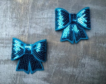 Large 3" Turquoise Sequin Bows - 3 inch - WHOLESALE SET DIY Supplies Headbands Hair Accessories - Blue Bows - Sequins - Sparkle - Aqua Bows