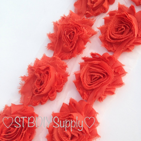 Dark Orange Shabby Chiffon Flowers - Regular 2.5" - Shabby Rose Trim - Each 1/2 yard 1 yard - Wholesale - Shabby Chic - Orange Shabbies