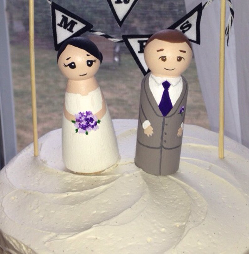 Hand Painted Custom Bride & Groom Peg Doll Cake Topper Etsy
