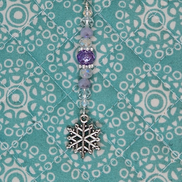 Snowflake, Light Lavender, Winter, Christmas, Zipper Pull, Fob, Scissor Fob, Stitching, Embroidery, Sewing, Cross Stitch, Bag, Bling,