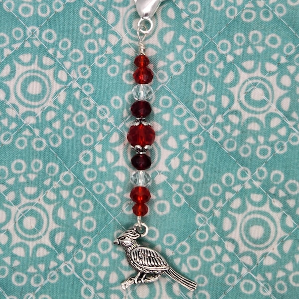 Cardinal, Bird, Winter, Nature, Zipper Pull, Project Bag, Fob, Scissor Fob, Stitching, Embroidery, Sewing, Cross Stitch, Bling