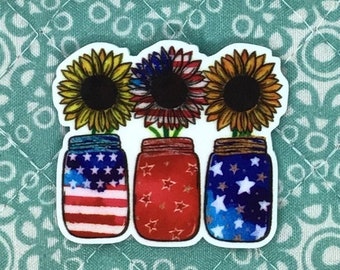 Patriotic, Sunflowers, Jars, Americana, Needle Minder, Cross Stitch, Stitching, Stitcher, Sewing, Stitch, Needle Nannie, Embroidery, Fridge