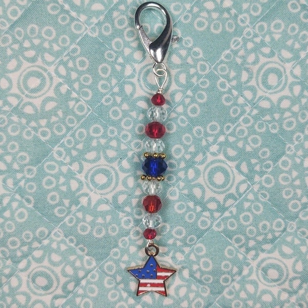American, Flag, Star, Patriotic, Zipper Pull, Fob, Scissor Fob, Stitching, Embroidery, Sewing, Cross Stitch, Key Chain, Bling,