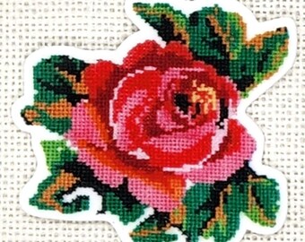 1 Dollar CLEARANCE, Stitched, Rose, Flower, Garden, Needle Minder, Cross Stitch, Stitching, Stitcher, Sewing, Stitch, Embroidery