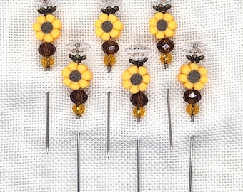 Sunflower, Polymer Clay, Fall, Summer, Counting Pin, Decorative Pin, Pin, Cross Stitch, Stitchers, Scrapbookers, Seamstress, Pin Cushion