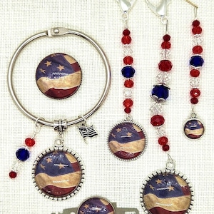Waving, American, Flag, Patriotic, Cross Stitch, Scissor Fob, Needle Minder, Floss Ring, Threader, Zipper Pull, Frogger, Stitching, Sewing